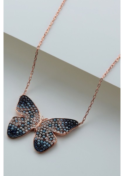 925 Ayar Gümüş Mavi Kelebek Kolye