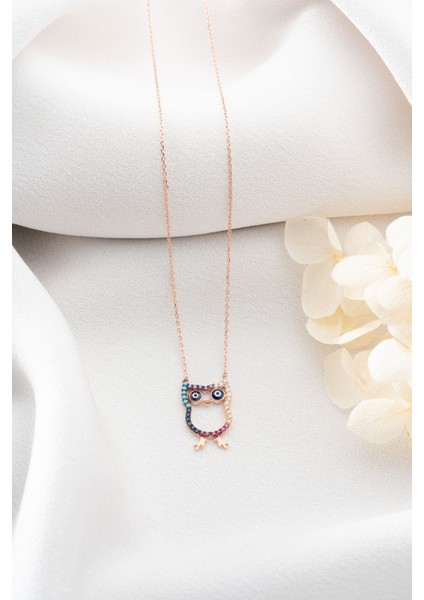 925 Ayar Gümüş Renkli Taşlı Baykuş Kolye modelleri