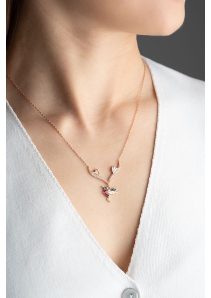 925 Ayar Gümüş Sallantılı Rose Arı Kuşu Kolye