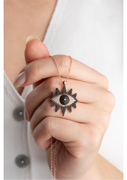 925 Ayar Gümüş Siyah Zirkon Taşlı Göz Kolye fiyatları