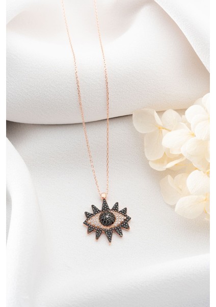 925 Ayar Gümüş Siyah Zirkon Taşlı Göz Kolye modelleri