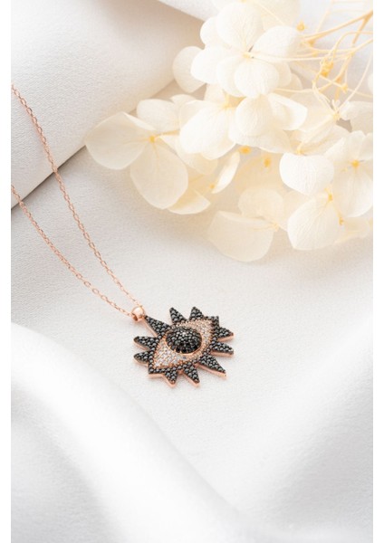 925 Ayar Gümüş Siyah Zirkon Taşlı Göz Kolye fırsatları