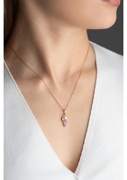 925 Ayar Gümüş Rose Üzüm Kolye