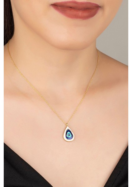 925 Ayar Gold Mineli Damla Nazar Gümüş Kolye