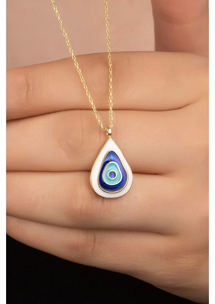 925 Ayar Gold Mineli Damla Nazar Gümüş Kolye fiyatları