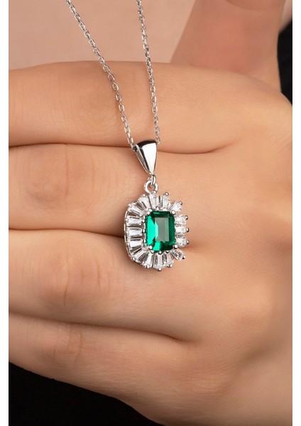 925 Ayar Rodyum Baget Taşlı Gümüş Kolye fiyatları