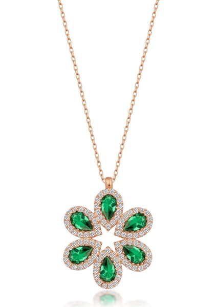 925 Ayar Rose Damla Zirkon Taşlı Gümüş Kolye