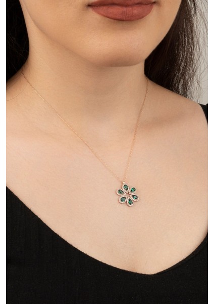 925 Ayar Rose Damla Zirkon Taşlı Gümüş Kolye modelleri