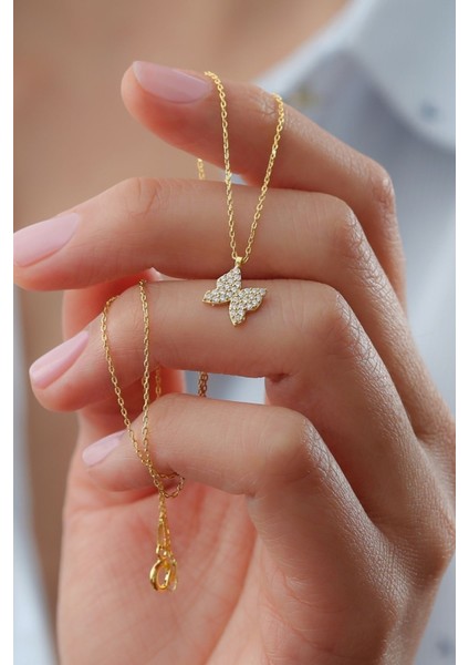 925 Ayar Gold Zirkon Taşlı Kelebek Gümüş Kolye fiyatları