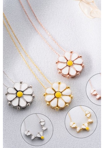 925 Ayar Rose Mineli Açılan Papatya Gümüş Kolye fiyatları