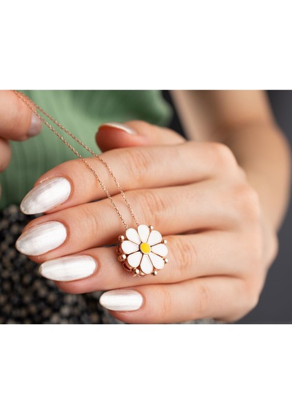 925 Ayar Rose Mineli Açılan Papatya Gümüş Kolye modelleri