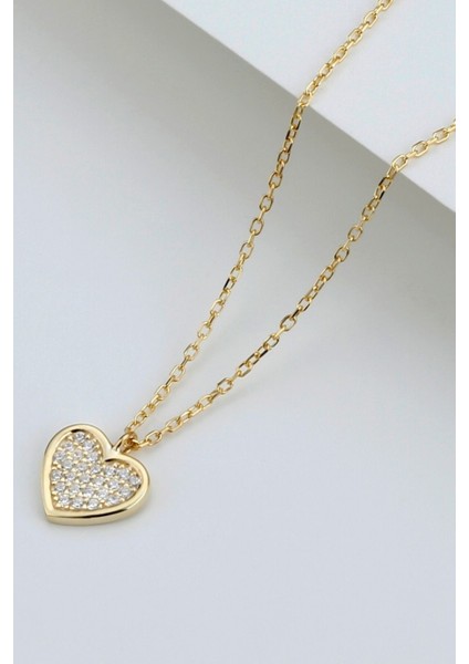 925 Ayar Zirkon Taşlı Kalp Gümüş Kolye