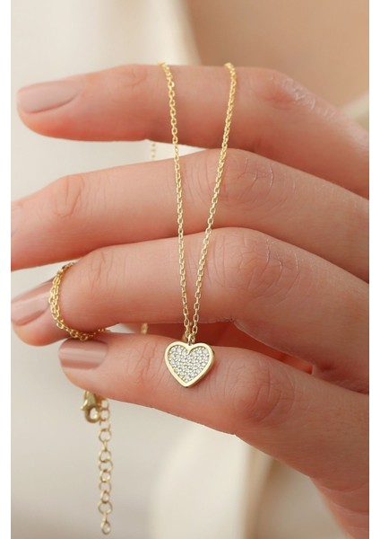 925 Ayar Zirkon Taşlı Kalp Gümüş Kolye modelleri