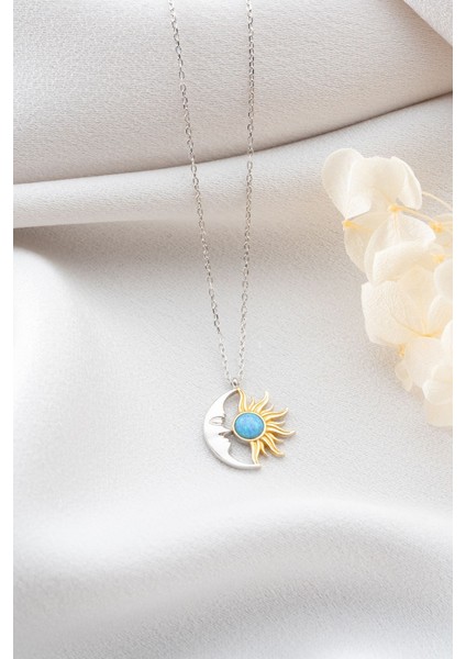 925 Ayar Gümüş Opal Taşlı Ay ve Güneş Kolye modelleri