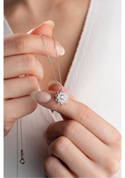 925 Ayar Gümüş Pembe Lotus Çiçeği Kolye modelleri