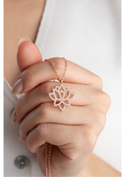 925 Ayar Gümüş Rose Lotus Çiçeği Kolye fiyatları