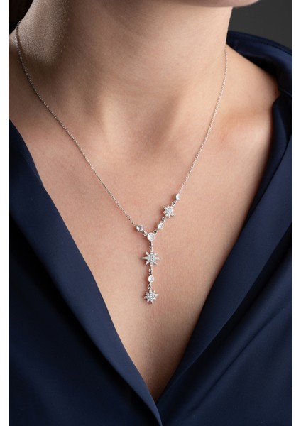 925 Ayar Gümüş Zirkon Taşlı Akışlı Yıldız Kolye modelleri