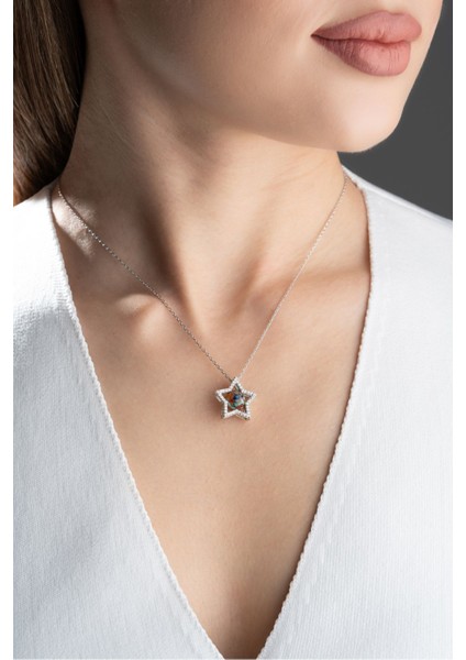 925 Ayar Gümüş Mix Taşlı Yıldız Kolye