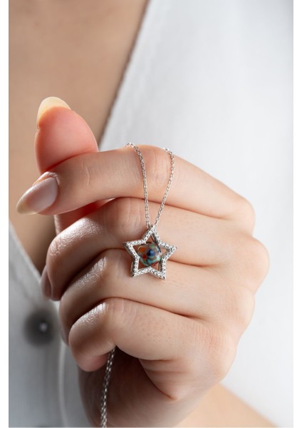 925 Ayar Gümüş Mix Taşlı Yıldız Kolye fiyatları
