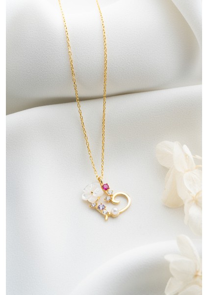 925 Ayar Gümüş Sedef Çiçekli Kalp Kolye