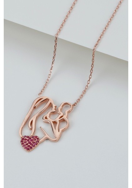 925 Ayar Kalpli Anne Bebek Rose Gümüş Kolye