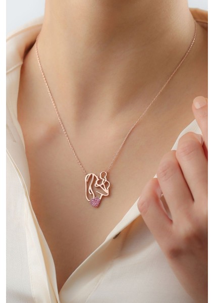 925 Ayar Kalpli Anne Bebek Rose Gümüş Kolye modelleri