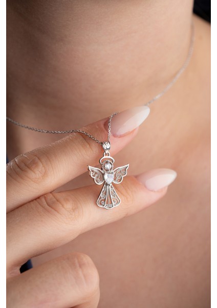 925 Ayar Gümüş Kalp Tektaş Melek Kolye fiyatları