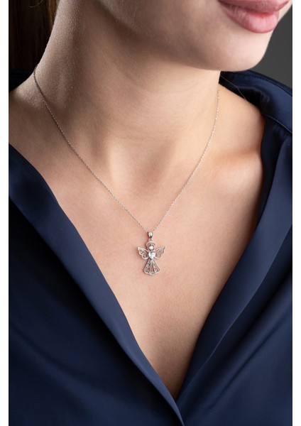 925 Ayar Gümüş Kalp Tektaş Melek Kolye modelleri