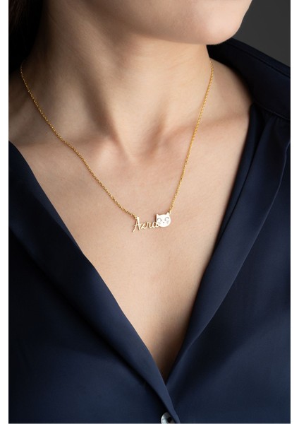 925 Ayar Gümüş Isimli Kedi Kolye