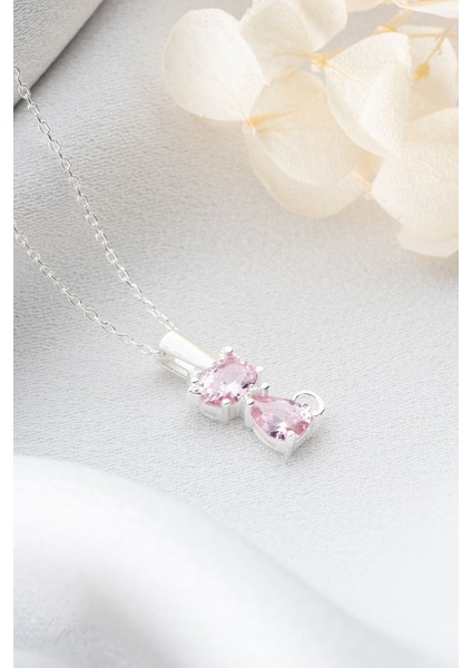 925 Ayar Gümüş Pembe Taşlı Kedi Kolye fırsatları
