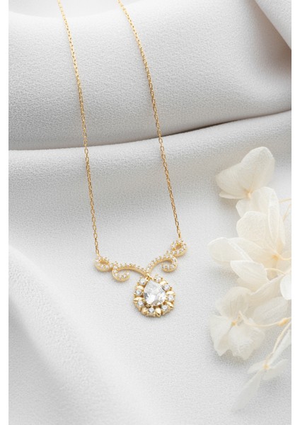 925 Ayar Gümüş Gold Elmas Montür Damla Model Kolye modelleri