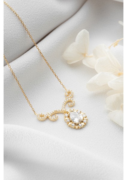 925 Ayar Gümüş Gold Elmas Montür Damla Model Kolye fırsatları