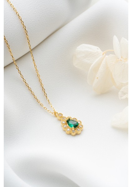 925 Ayar Gümüş Zümrüt Taşlı Damla Kolye fiyatları