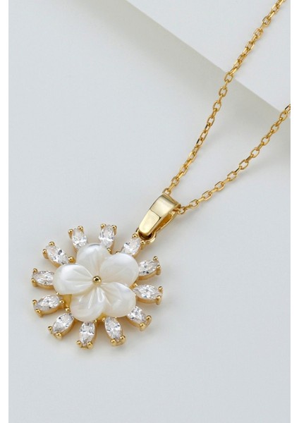 925 Ayar Gümüş Sedefli Gül Kolye