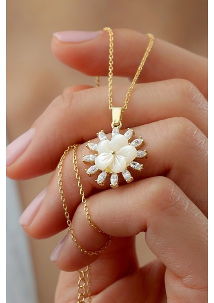 925 Ayar Gümüş Sedefli Gül Kolye fiyatları