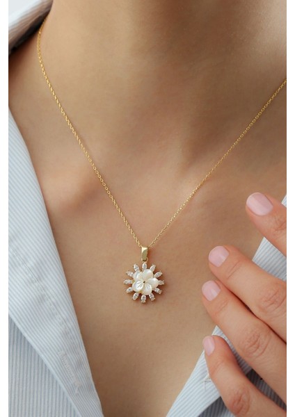 925 Ayar Gümüş Sedefli Gül Kolye modelleri