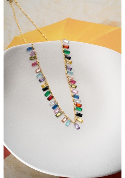 925 Ayar Gümüş Mix Baget Taşlı Kolye