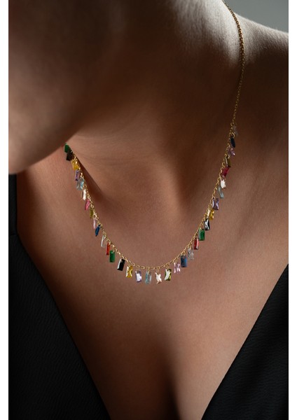 925 Ayar Gümüş Mix Baget Taşlı Kolye fiyatları