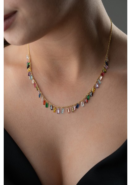 925 Ayar Gümüş Mix Baget Taşlı Kolye modelleri