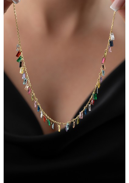 925 Ayar Gümüş Mix Baget Taşlı Kolye fırsatları