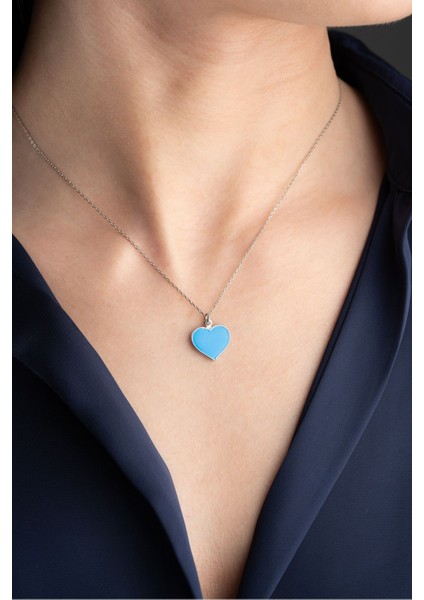 925 Ayar Gümüş Mavi Kalp Kolye