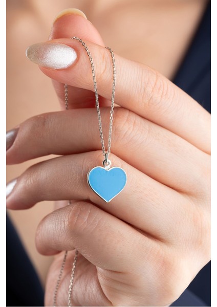 925 Ayar Gümüş Mavi Kalp Kolye fiyatları