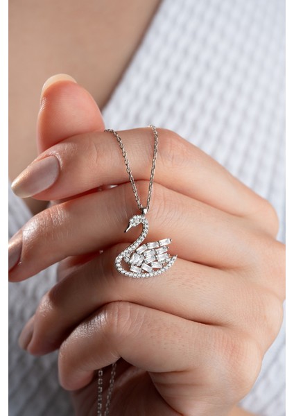 925 Ayar Gümüş Baget Taşlı Kuğu Kolye fiyatları