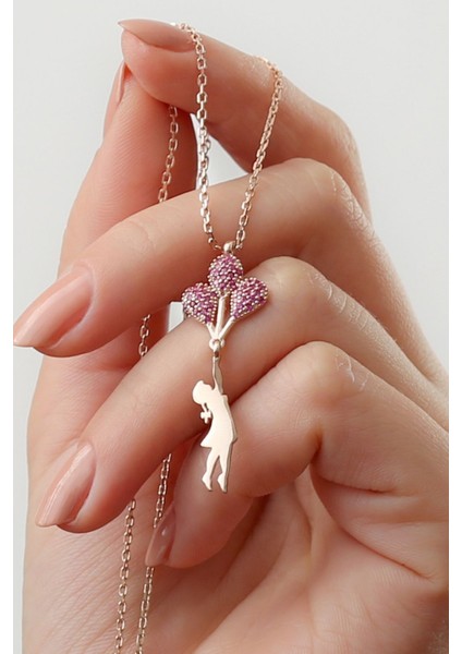 925 Ayar Gümüş Kırmızı Zirkon Taşlı Balonlu Kız Kolye fiyatları