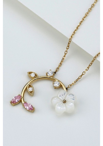 925 Ayar Gümüş Sedefli Gül Kolye