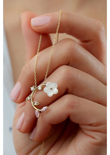 925 Ayar Gümüş Sedefli Gül Kolye fiyatları