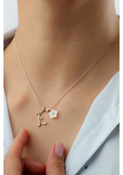 925 Ayar Gümüş Sedefli Gül Kolye modelleri