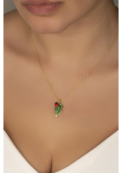 925 Ayar Gümüş Gold Uğur Böcekli Yaprak Kolye modelleri