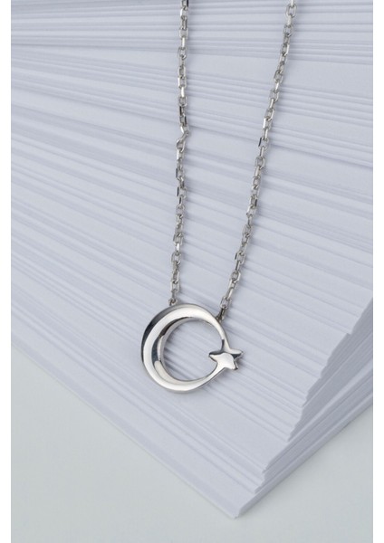 925 Ayar Gümüş Minimal Ay Yıldız Kolye