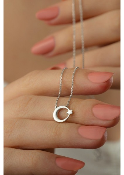 925 Ayar Gümüş Minimal Ay Yıldız Kolye fiyatları